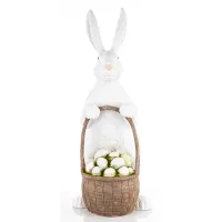 Figurka Królik z Koszem Jajek Biało-Zielona Wielkanocna