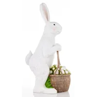 Figurka Królik z Koszem Jajek Biało-Zielona Wielkanocna
