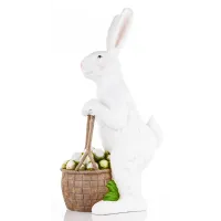Figurka Królik z Koszem Jajek Biało-Zielona Wielkanocna